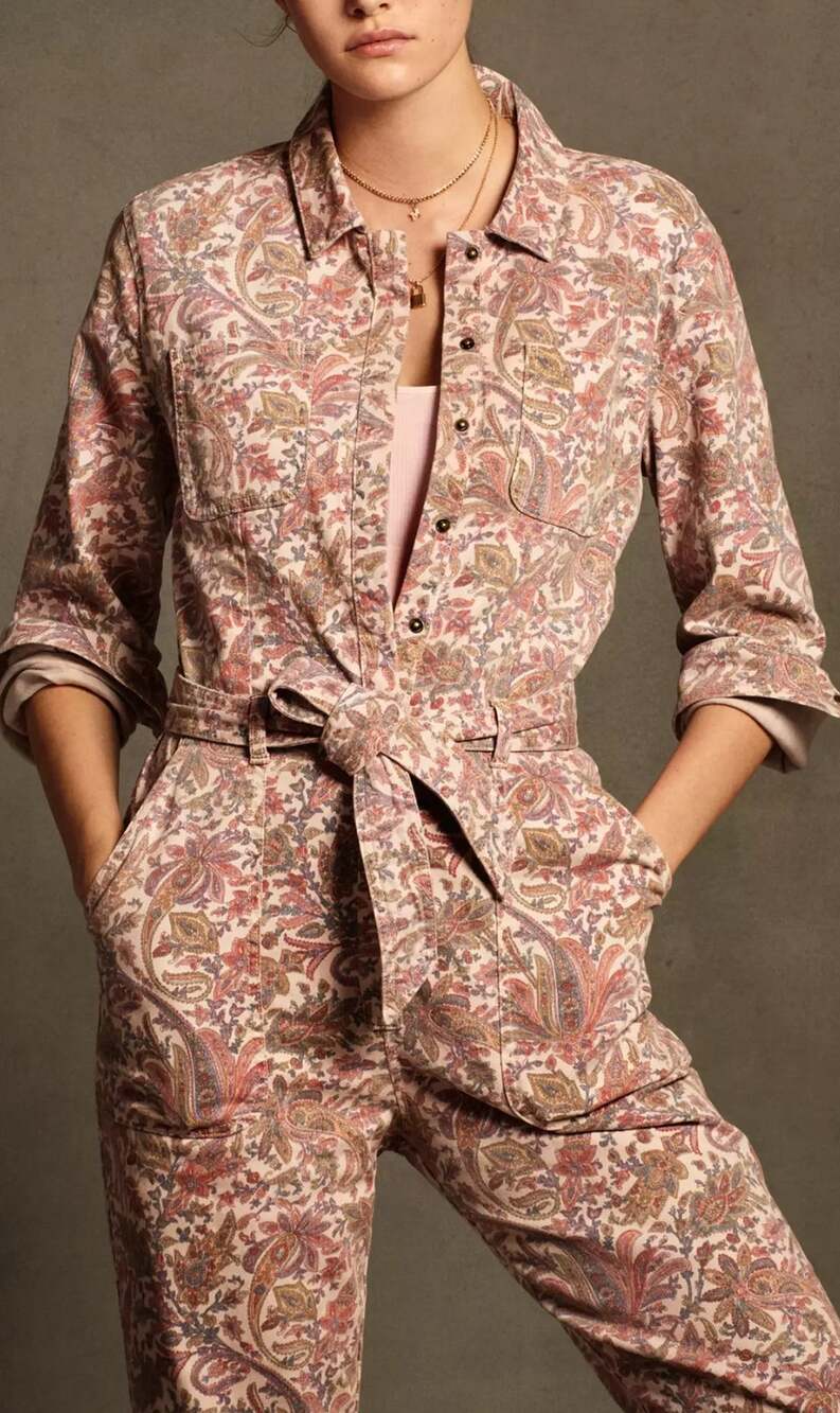 Anthropologie Rose Paisley Utility Jumpsuit Size S